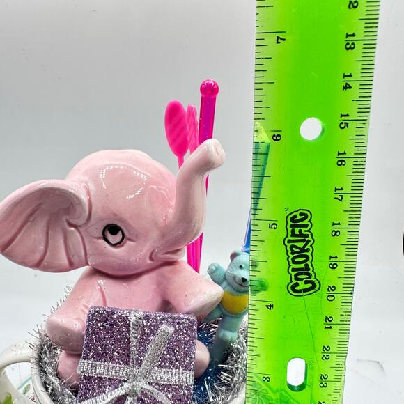 Birthday Pink Elephant Assemblage Decor - tea cup and florals - Picture 8 of 9
